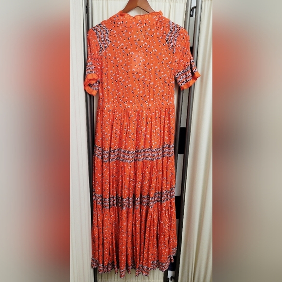 NWT Free People Vibrant Orange Floral Midi Dress | Size XS - Picture 2 of 5